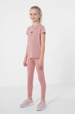 4F legginsy dziecięce kolor różowy gładkie