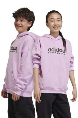 adidas bluza dziecięca kolor fioletowy z kapturem z nadrukiem Adidas