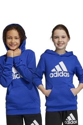 adidas bluza dziecięca U BL kolor niebieski z kapturem z nadrukiem Adidas