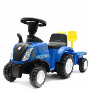 Baby Mix Odpychacz dla dzieci traktor z przyczepką i narzędziami New Holland, niebieski