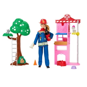 ﻿BARBIE STRAŻACZKA ZESTAW Z REMIZĄ STRAŻACKĄ LALKA AKCESORIA FIGURKA PIESKA