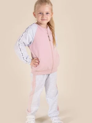 Bawełniana rozpinana bluza dziewczęca różowo-szara Nicol