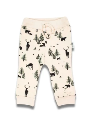 Bawełniane beżowe spodnie chłopięce z motywem leśnym Nicol