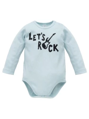 Bawełniane body niemowlęce z długim rękawem Let's rock niebieske Pinokio