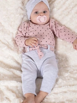 Bawełniane spodnie niemowlęce dziewczęce szare z ozdobnym paskiem Nicol