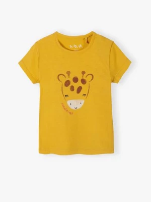 Bawełniany pomarańczowy t-shirt niemowlęcy z żyrafą 5.10.15.