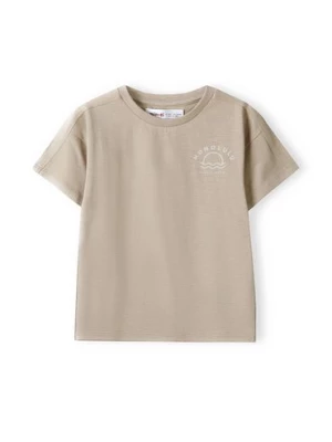 Beżowa koszulka bawełniana dla niemowlaka z napisami Minoti