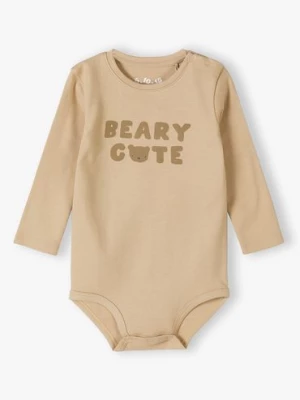 Beżowe bawełniane body niemowlęce - długi rękaw - Beary Cute 5.10.15.