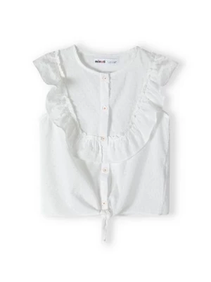 Biała bluzka bawełniana dla niemowlaka z falbanką Minoti