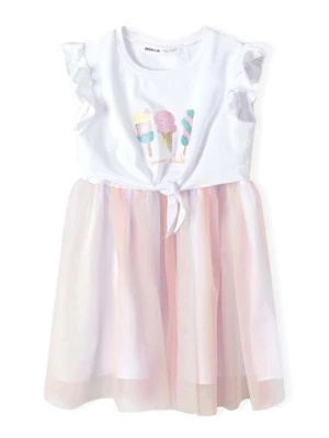 Biała niemowlęca sukienka z kolorowym tiulem Minoti