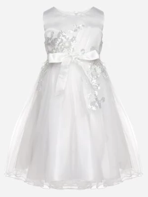 Biała Sukienka Typu Princeska z Cekinami i Tiulem Walnea