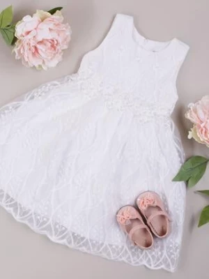 Biała Sukienka z Perłowymi i Koronkowymi Zdobieniami Valarin