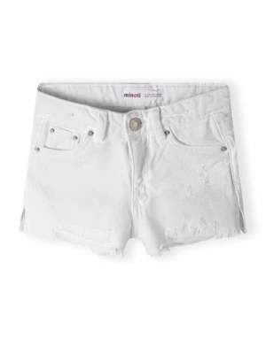 Białe krótkie spodenki jeansowe dla dziewczynki z przetarciami Minoti