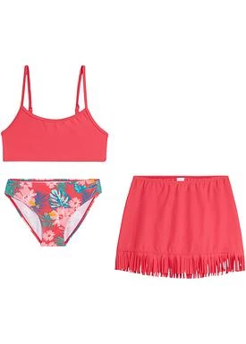 Bikini dziewczęce + spódniczka kąpielowa (3 części) bonprix