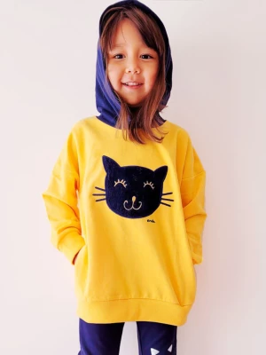 Bluza dla dziewczynki z kapturem, z kotem, żółta 3-8 lat Endo