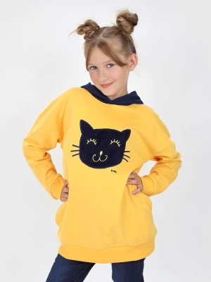 Bluza dla dziewczynki z kapturem, z kotem, żółta 9-13 lat Endo