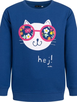 Bluza dla dziewczynki z kotem w okularach, niebieska 3-8 lat Endo