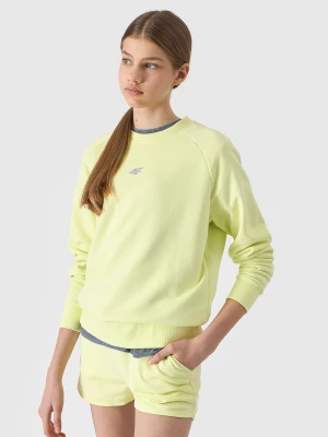 Bluza z bawełną organiczną nierozpinana bez kaptura dziewczęca - limonkowa 4F