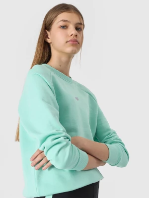 Bluza z bawełną organiczną nierozpinana bez kaptura dziewczęca - miętowa 4F JUNIOR