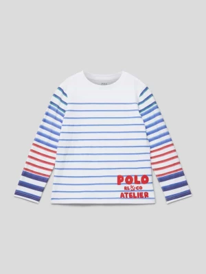 Bluzka z długim rękawem, wzorem w paski i nadrukiem z logo Polo Ralph Lauren Teens