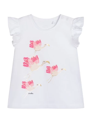 Bluzka z ozdobnymi rękawkami dla dziecka do 2 lat, z flamingami, biała Endo