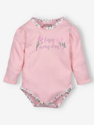Body niemowlęce PINK FLOWERS z bawełny organicznej - różowe NINI