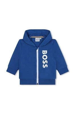 BOSS bluza niemowlęca kolor niebieski z kapturem z nadrukiem Boss