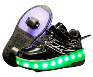 BUTOROLKI BUTY Z ROLKAMI ROLKI WROTKI LED CZARNE 33