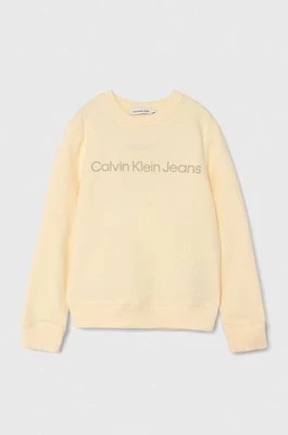 Calvin Klein Jeans bluza bawełniana dziecięca kolor beżowy z nadrukiem IU0IU00581