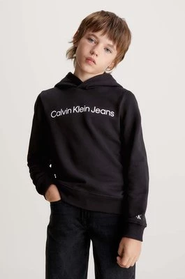 Calvin Klein Jeans bluza bawełniana dziecięca kolor czarny z kapturem z nadrukiem IU0IU00601