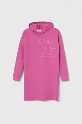 Calvin Klein Jeans sukienka bawełniana dziecięca kolor różowy mini prosta
