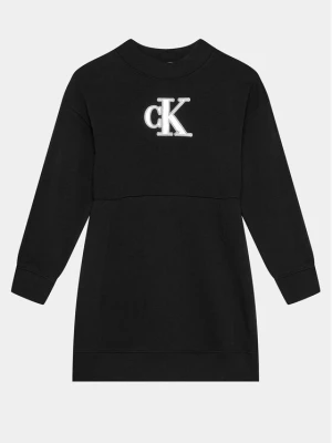 Calvin Klein Jeans Sukienka dzianinowa Metallic Monogram IG0IG02315 Czarny Regular Fit