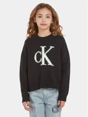 Calvin Klein Jeans Sweter Fluffy Monogram IG0IG02220 Czarny Regular Fit