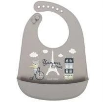 Canpol Babies Śliniak silikonowy z kieszonką Bonjour Paris beżowy