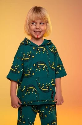 Coccodrillo bluza bawełniana dziecięca kolor zielony z kapturem wzorzysta