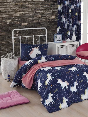 Colorful Cotton Komplet pościeli "Magic Unicorn" w kolorze granatowym ze wzorem rozmiar: 135x200 cm