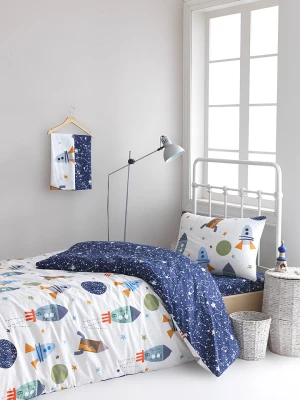 Colorful Cotton Komplet pościeli "Spacex" w kolorze biało-granatowym rozmiar: 135x200 cm