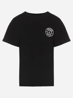 Czarna Koszulka T-shirt z Nadrukiem na Plecach z Elastycznej Bawełny Angomara