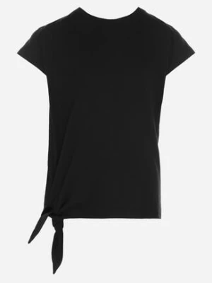 Czarna Koszulka z Krótkim Rękawem i Ozdobnym Wiązaniem Pryncess