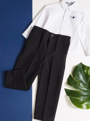Czarne Garniturowe Spodnie z Gumką w Pasie i Suwakiem Lanyr