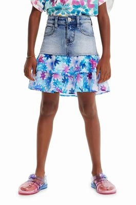 Desigual spódnica dziecięca kolor niebieski mini rozkloszowana