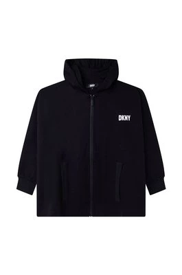 Dkny bluza dziecięca kolor czarny z kapturem z nadrukiem DKNY