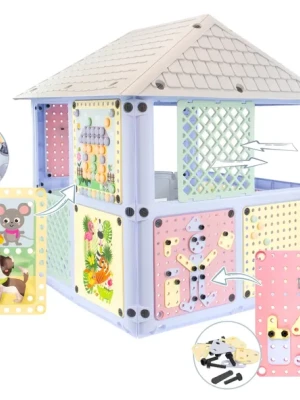 Domek dla dzieci interaktywny, manipulacyjny, Montessori - różowy Mochtoys