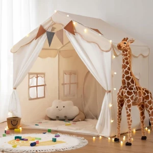 ﻿DOMEK DLA DZIECI NAMIOT 130 x 130 CM PREZENT Z MATĄ I LAMPKAMI TIPI DO POKO