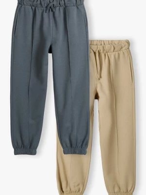 Dresowe spodnie dla chłopca - 2pak - beżowe i szare - Limited Edition