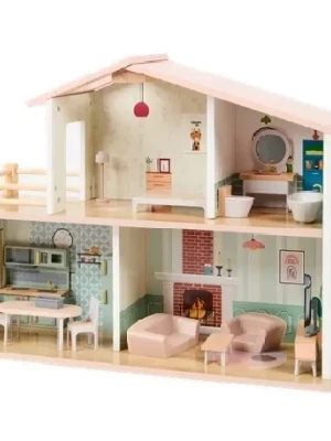 Drewniany domek dla lalek balkon taras łazienka meble stojący Mini Matters