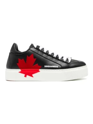 Dsquared2, Kanadyjskie Skórzane Sneakersy Black, female,