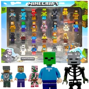 DUŻY ZESTAW MINI FIGURKI MINECRAFT KLOCKI LUDZIKI 24 SZT + AKCESORIA XXL