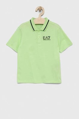 EA7 Emporio Armani polo bawełniane dziecięce kolor zielony gładki