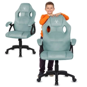 Fotel gamingowy obrotowy gracza welurowe niebieski krzesło do biurka ucznia